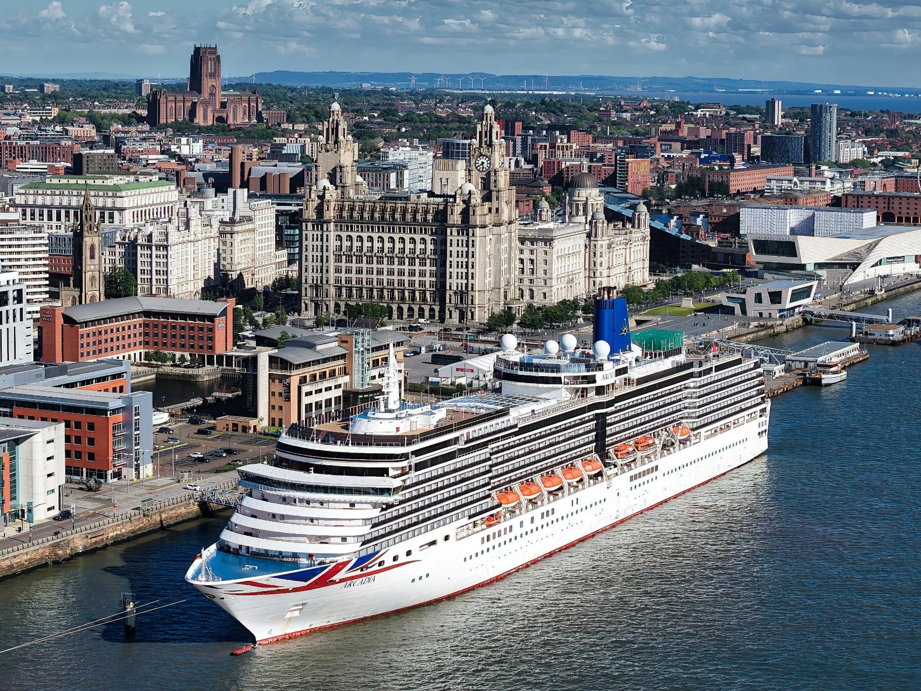 Arcadia and the Liverpool waterfront, Cruise ship at berth