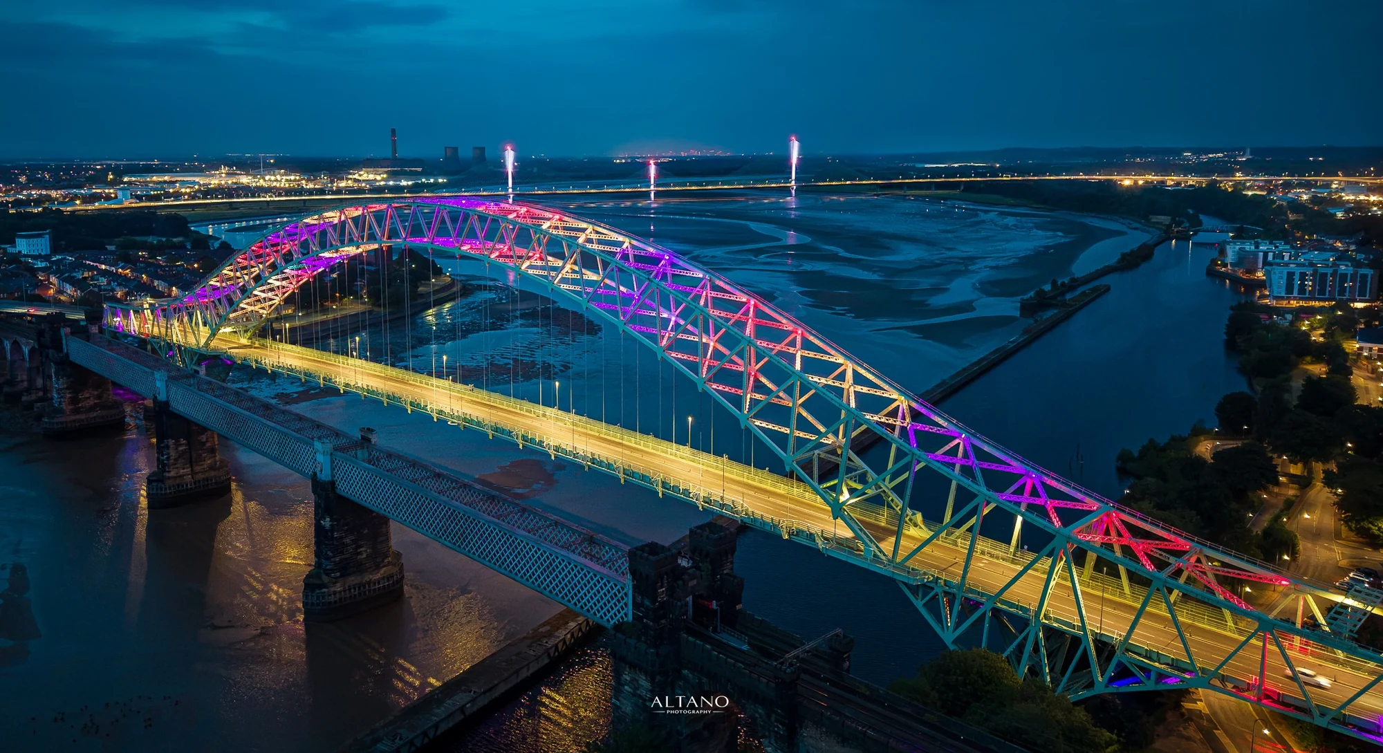 Runcorn Bridges at Blue Hour, River Mersey