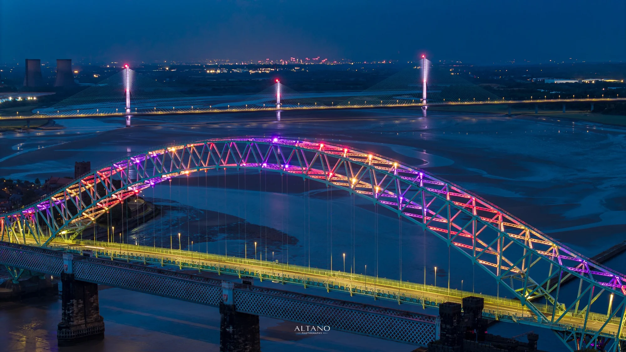 Two Generations of Mersey Crossing, Runcorn and Widnes