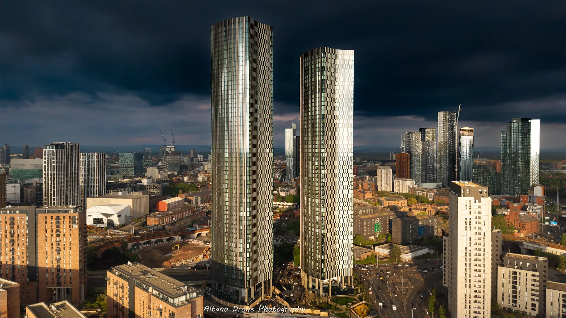 Salford growing, Modern towers and Manchester skyline