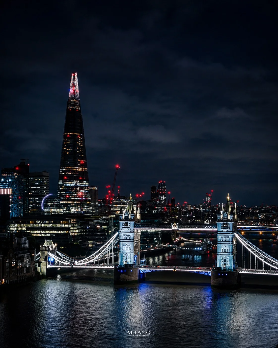Tower Bridge and The Shard, London at night